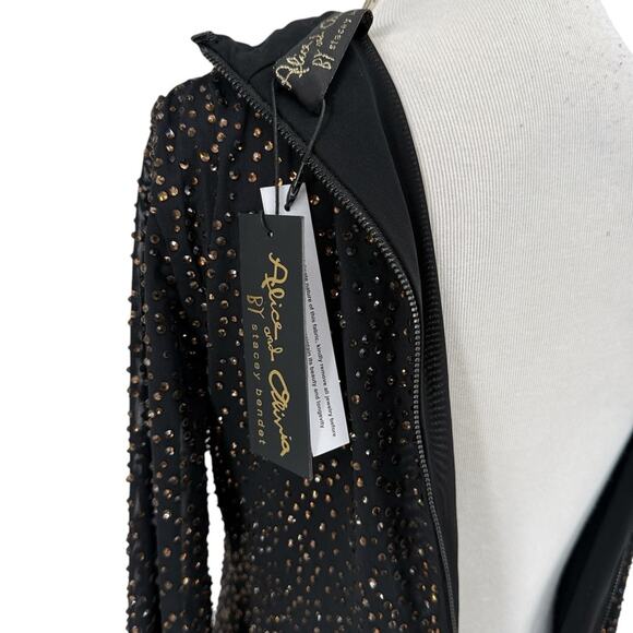 Alice and Olivia Delora Embellished Maxi Gown Black Dress Size 6 NWT - Picture 11 of 13